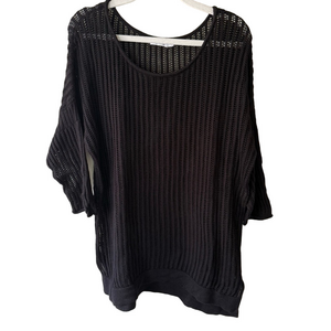 Reitmans Black Crew Neck Sweater with Ribbed Sheer Texture Women’s L